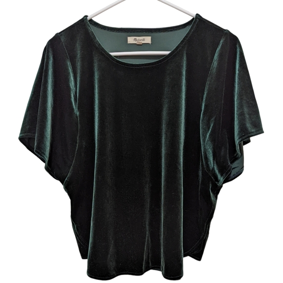Madewell Dark Green Velvet Butterfly Flutter Sleeve Loose Fit Top Size Medium - Picture 4 of 9